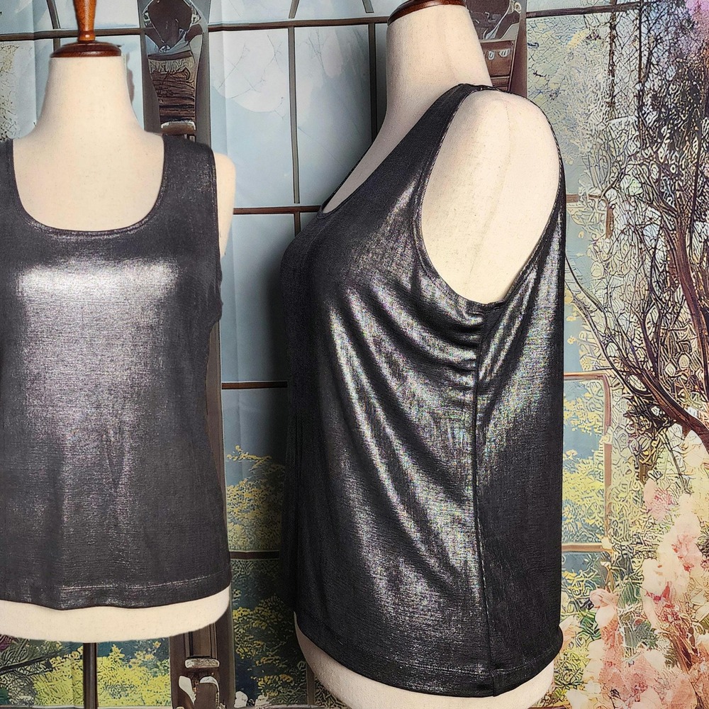 2X Chicos sz 3 galactic metallic silver shine cami top solid tank top sleeveless